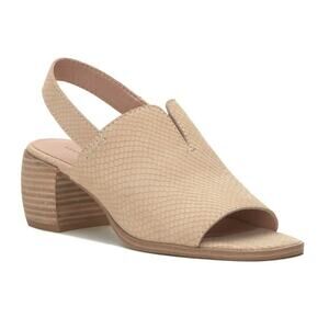 Lucky Brand Jaila Mule Heels Block Heel Sling Back Peep Toe Sandals Cream 7.5
